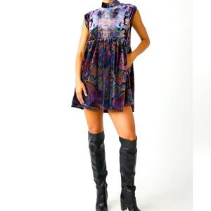 Free People All The Time Mock Neck Velvet Mini Dress Size XS